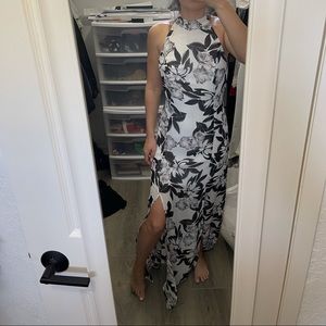 Small floor length white and black floral dress